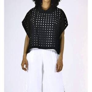 NEW FENINI cowlneck top with oulet holes in dusk